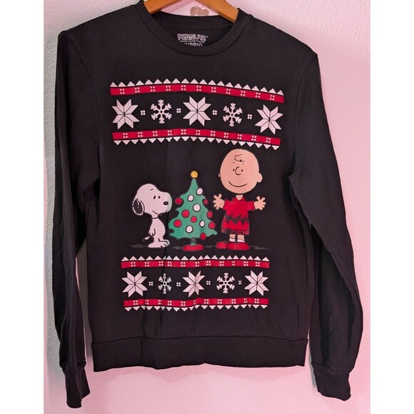 Snoopy peanuts Christmas House Crew Sweatshirt Black Size Small (959) - Picture 1 of 1